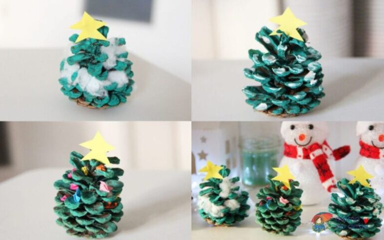 DIY kleine Weihnachtsbäume als Dekoration aus Tannenzapfen