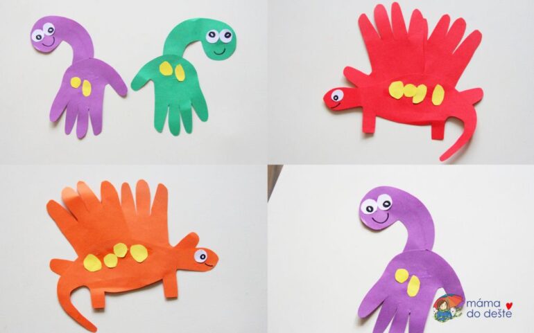 Dinosaurier aus einem Handabdruck: Basteln mit die Kleinsten