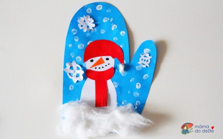 Papierhandschuh mit Schneemann: Winterkreationen für Kinder